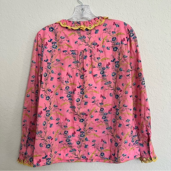 J.Crew Liberty Fabric Pink Cotton Poplin Blouse XS Ruffle Wheat Bouquet Floral - Picture 3 of 8